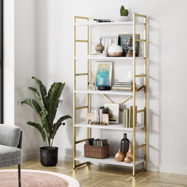 Walsunny Bookshelves Wooden Bookcases 5 Tiers H-Shaped Bookshelf with 5 Open Display Shelves