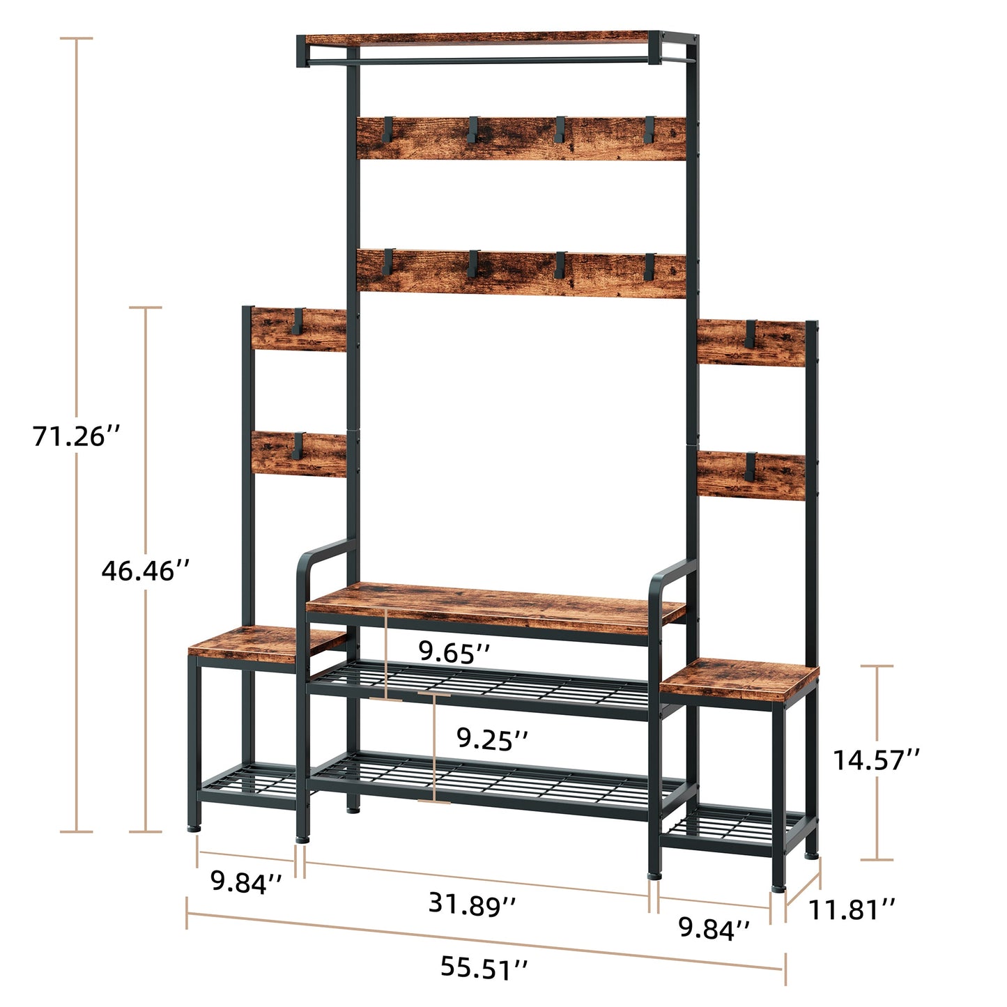 Walsunny 4 in 1 Entryway Hall Tree Coat Rack with Bench 56'' Entryway with Shoe Storage and Coat Hooks Large Organizer for Entryway Hallway