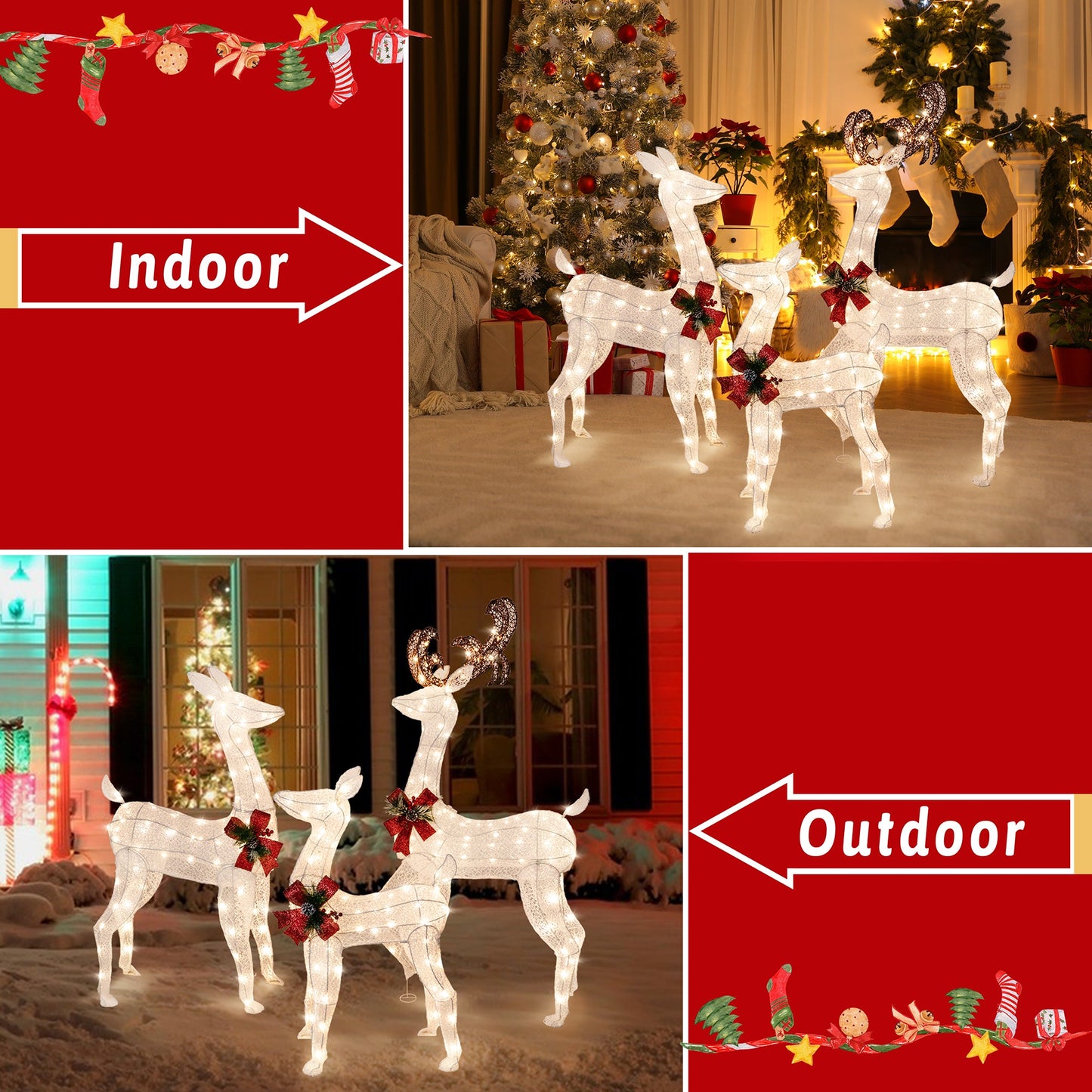 Walsunny LED Lighted Christmas Deer Family Display Set