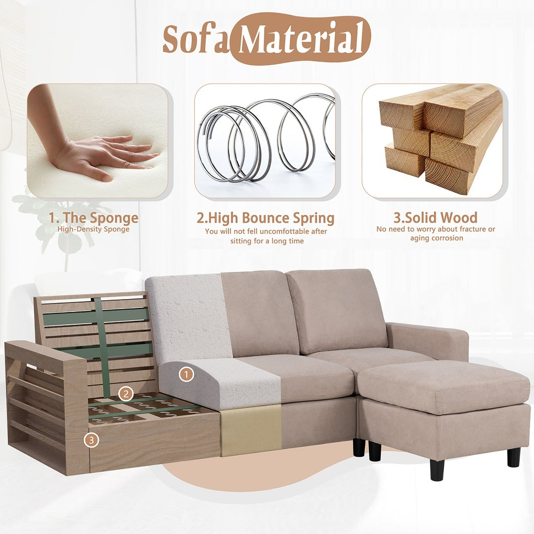 Walsunny Sectional Sofa With Long Storage Ottoman For Small Apartment#color_khaki