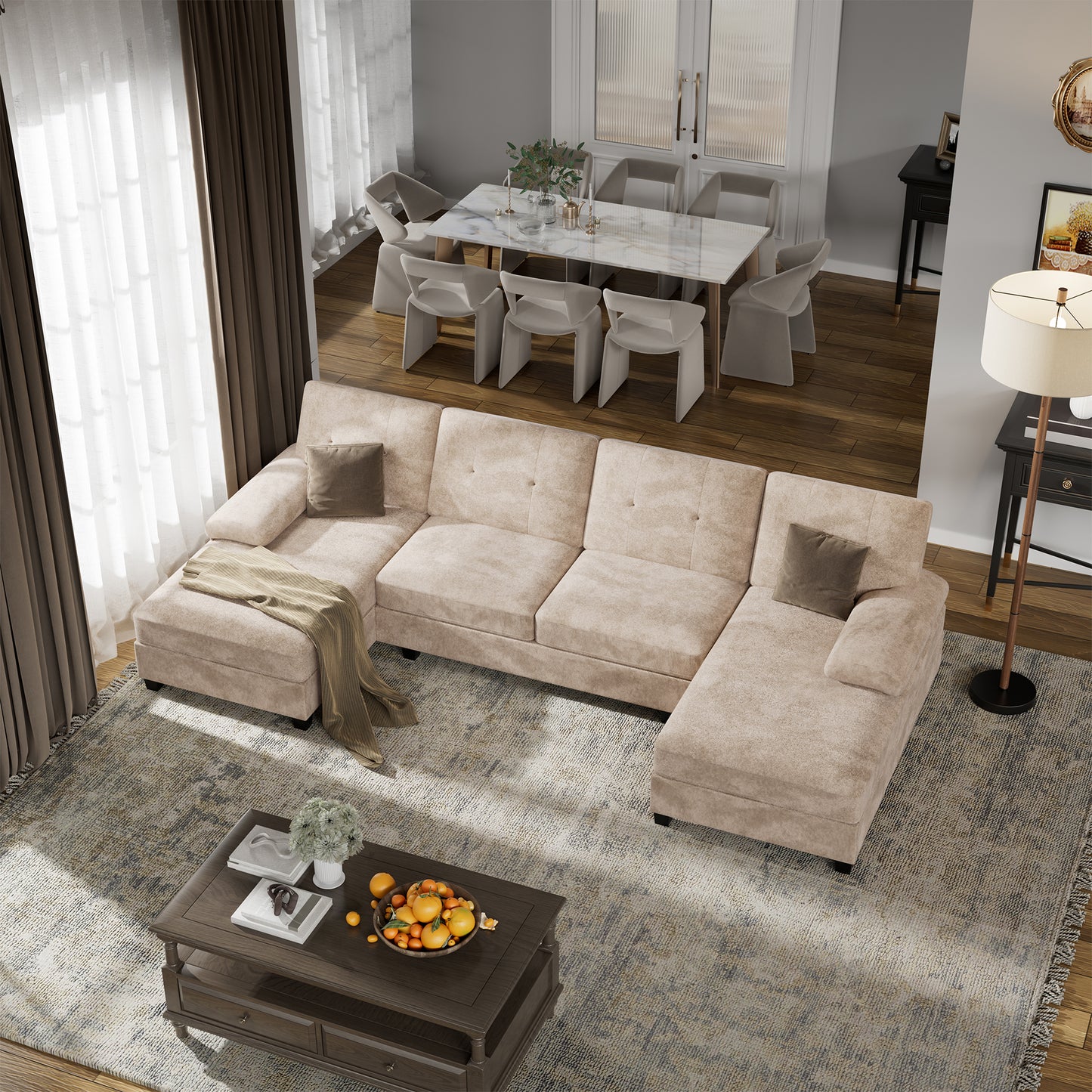 Walsunny 106'' 4-Seat U Shaped Modern Sectional Sofa with Double Chaises