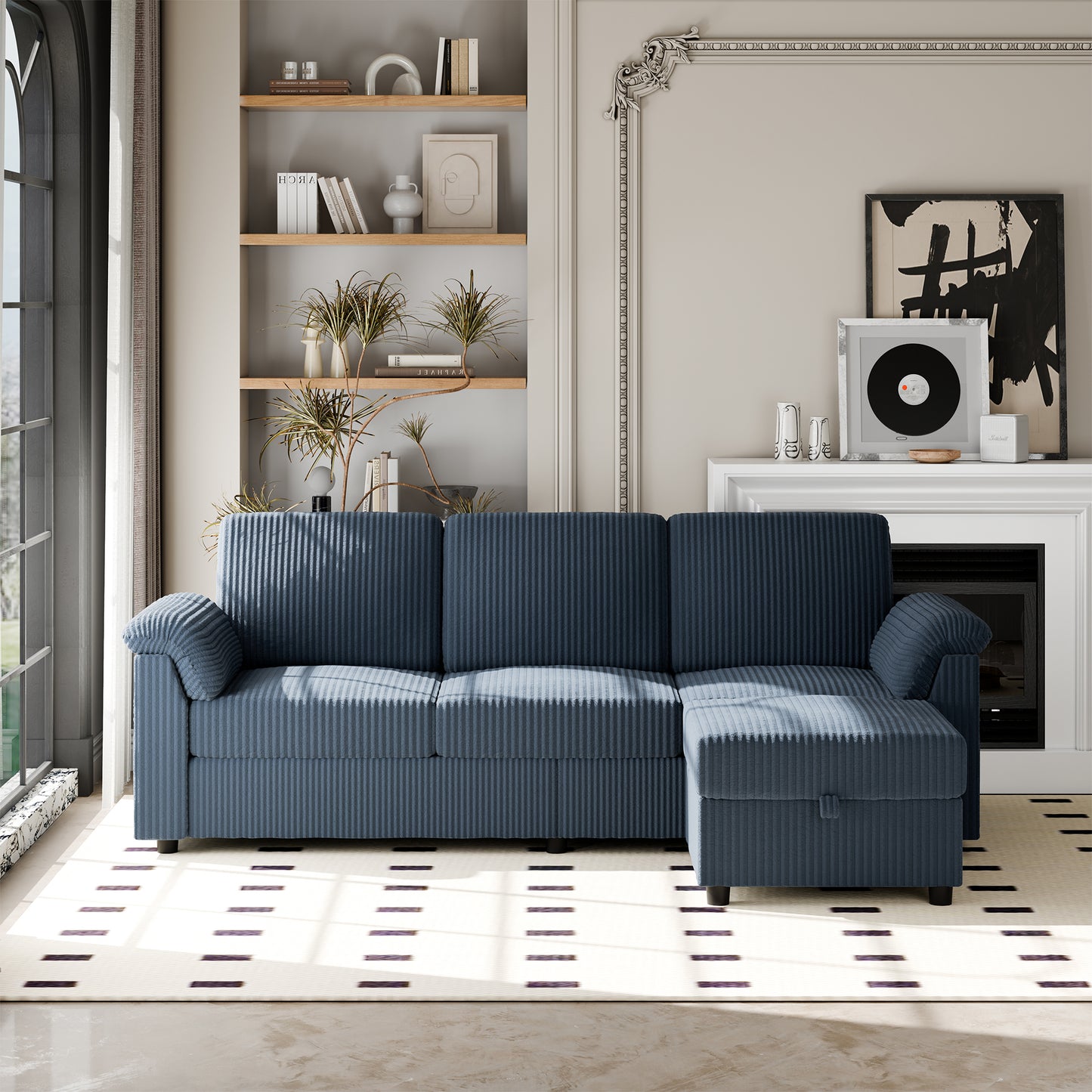Walsunny 79.4" Sectional Sofa with Movable Storage Ottoman, L-Shaped Convertible Sofa Couch for Small Living Room