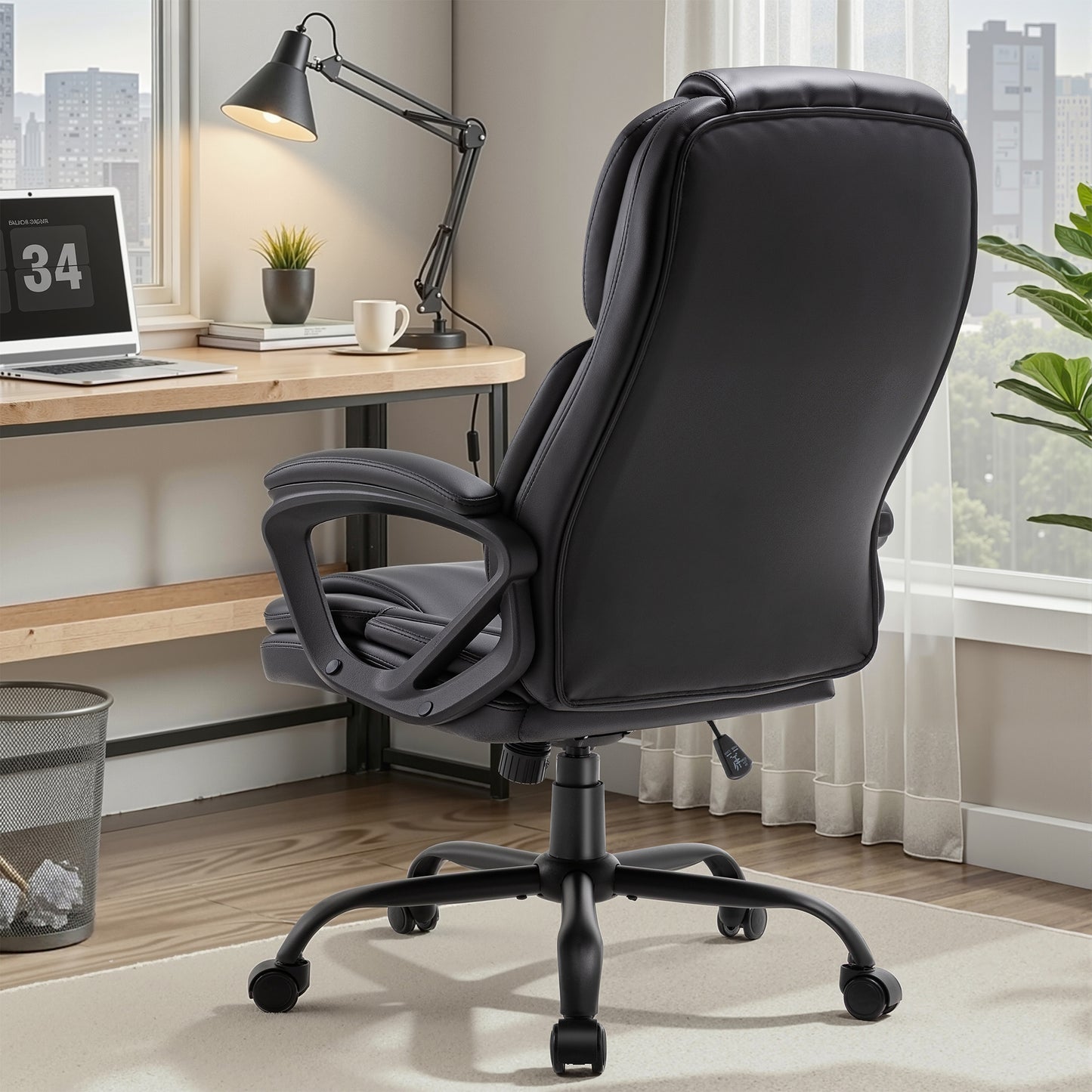 Walsunny Leather Office Chair, Big and Tall Executive Office Chair, High Back Ergonomic Wide Seat Computer Desk Chair, Adjustable Task Chair with Lumbar Support