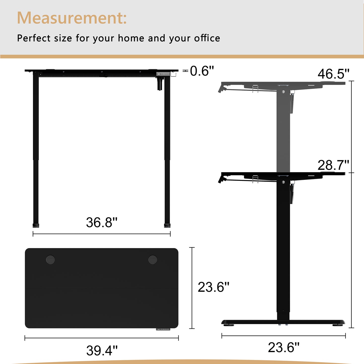Walsunny 39.4 x 23.6" Electric Height Adjustable Standing Desk Home Office Stand Up Computer Desk (Walnut Top + Black Frame)