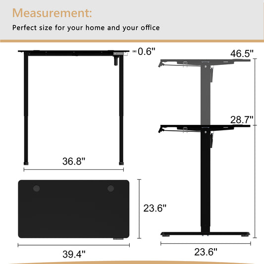 Walsunny 39.4 x 23.6" Electric Height Adjustable Standing Desk Home Office Stand Up Computer Desk (Walnut Top + Black Frame)
