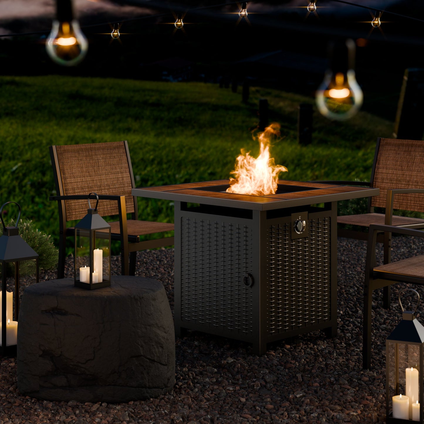 Walsunny 28" Propane Gas Fire Pit Table 50,000 BTU Square Outdoor Wicker