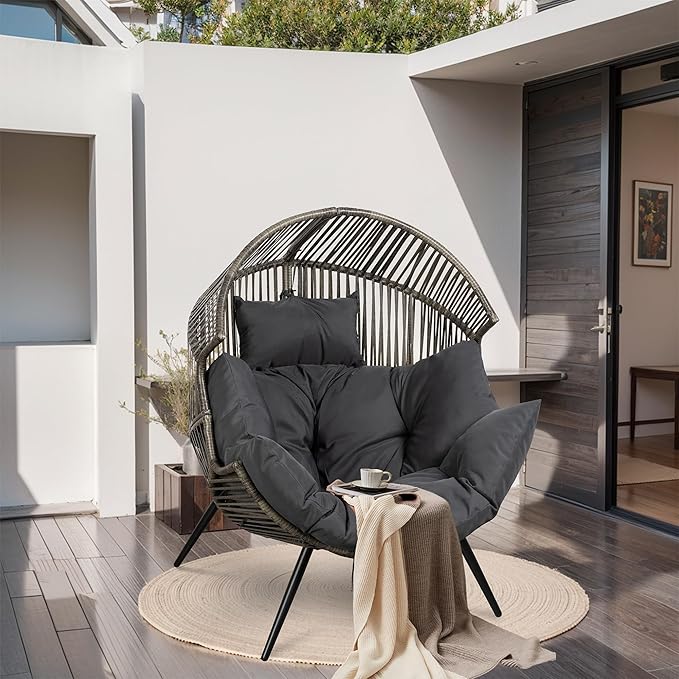 Walsunny Egg Chair Outdoor Patio Chair,Oversized Lounger Chair with Cushion Egg Basket Chair for Indoor Outside Balcony Backyard
