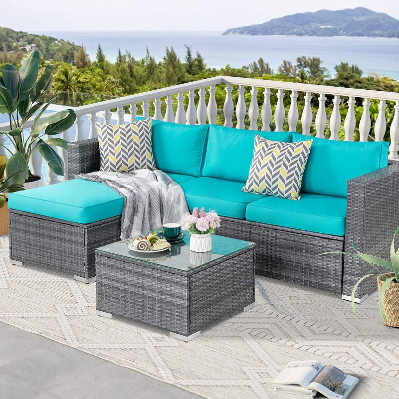 Walsunny 3 Pieces Outdoor Sectional Sofa Set With Silver Wicker & Chaise#color_blue