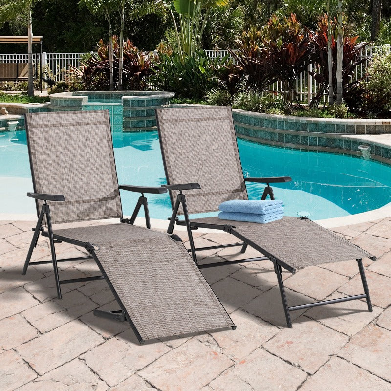 Walsunny 2 Pieces Patio Chaise Lounge, Texilene Folding Reclining Set