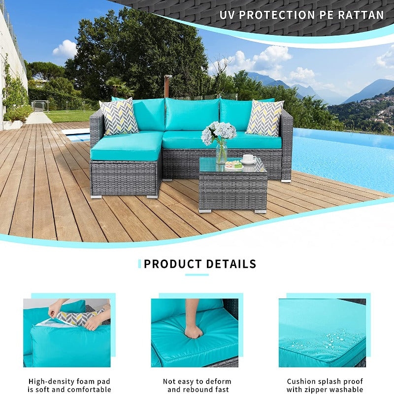 Walsunny 3 Pieces Outdoor Sectional Sofa Set With Silver Wicker & Chaise#color_blue