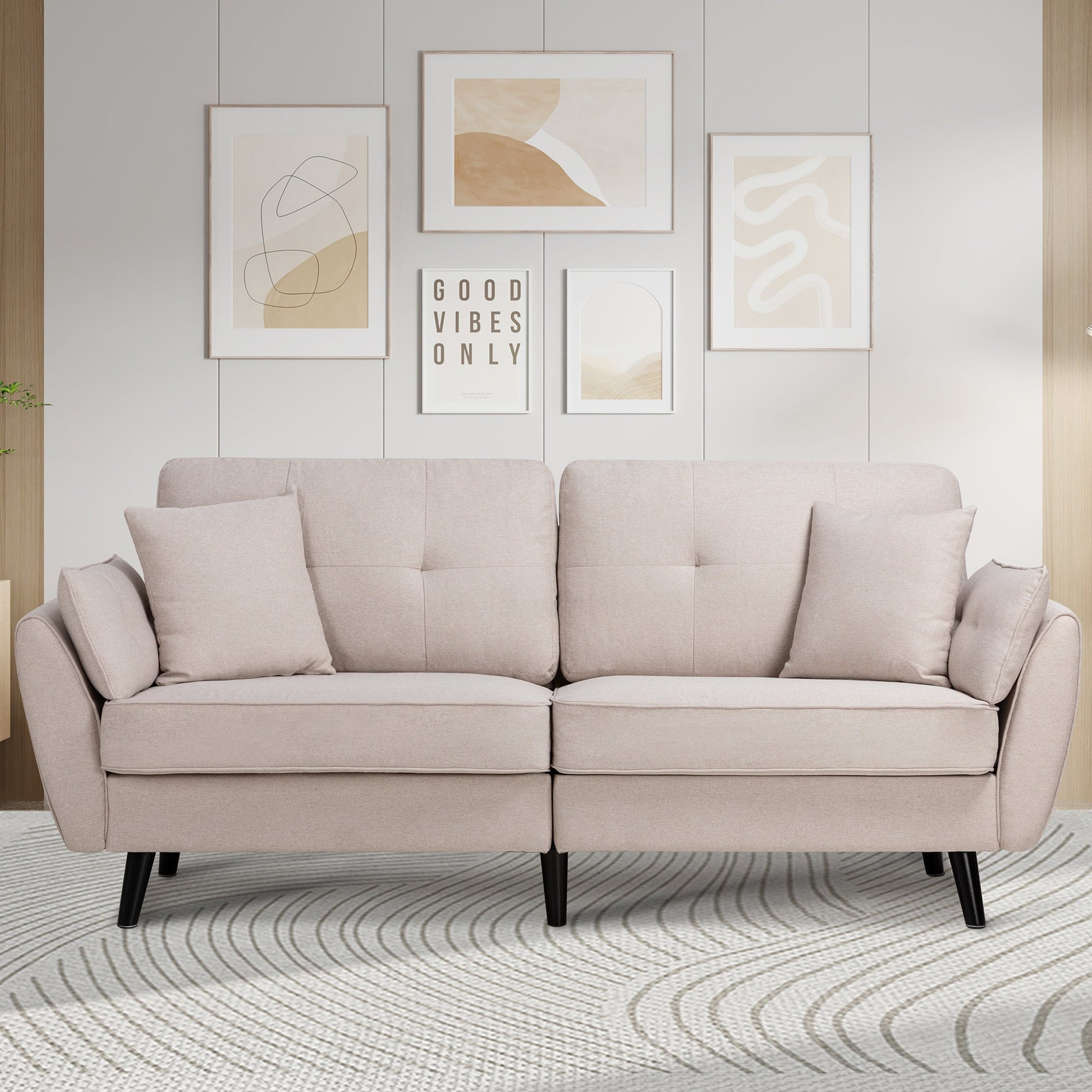 Walsunny 91‘’ 3-Seat Sofa Couch With Pillows#color_creamy-white