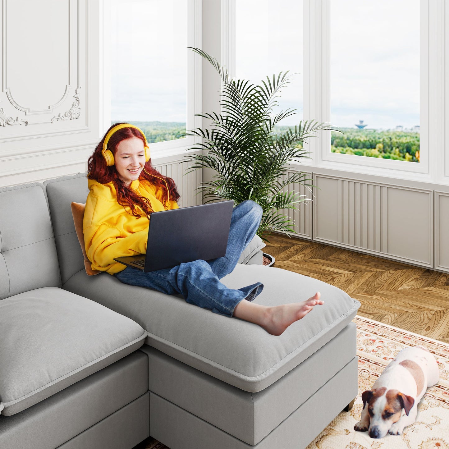 Walsunny 109'' 4-Seat U Shaped Modern Sectional Sofa With Double Chaise for Apartment, Studio, Office