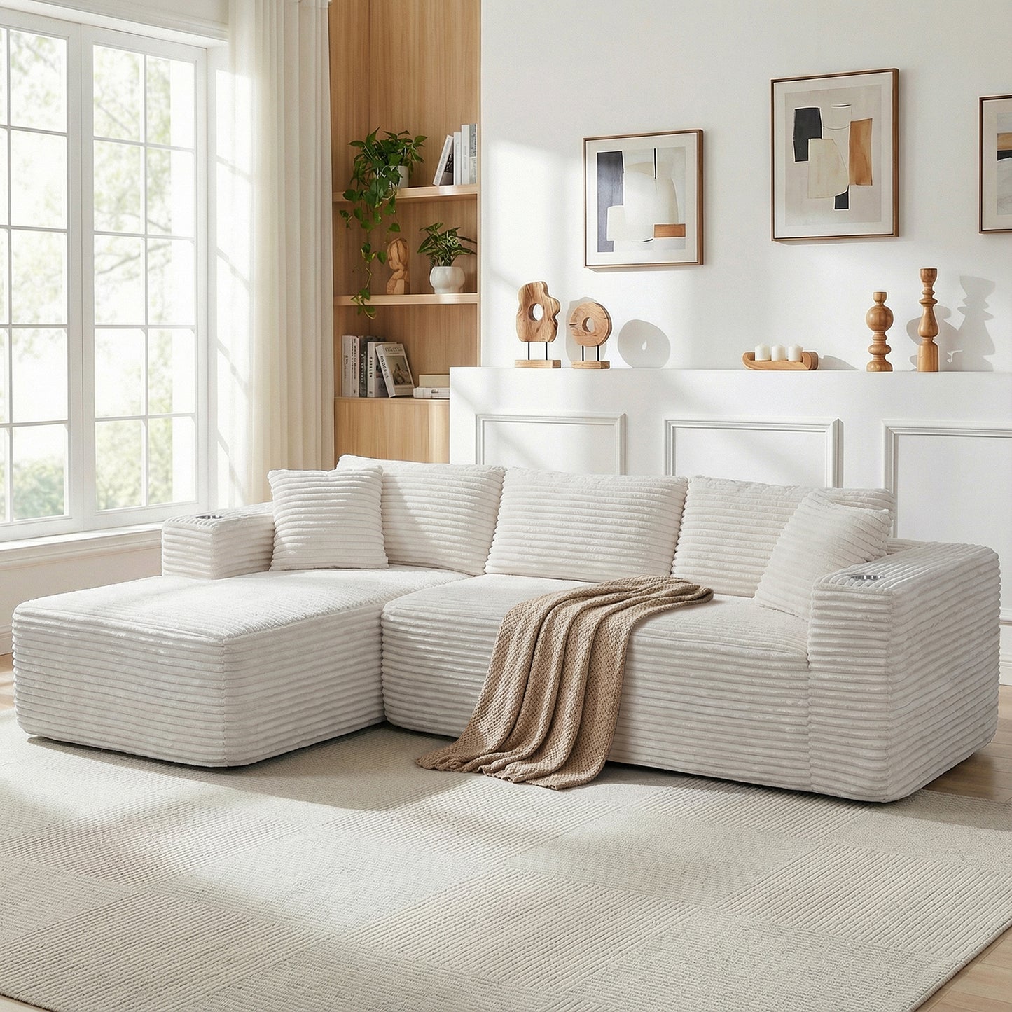 Walsunny Modular L-Shaped Sectional Sofa, High Resilience Foam Couch, Modern Boneless Sofa with Deep Seat and Corduroy Fabric for Living Room