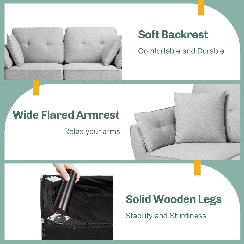 Walsunny 63‘’ Loveseat 2-Seat Sofa Couch With Pillows#color_light-grey