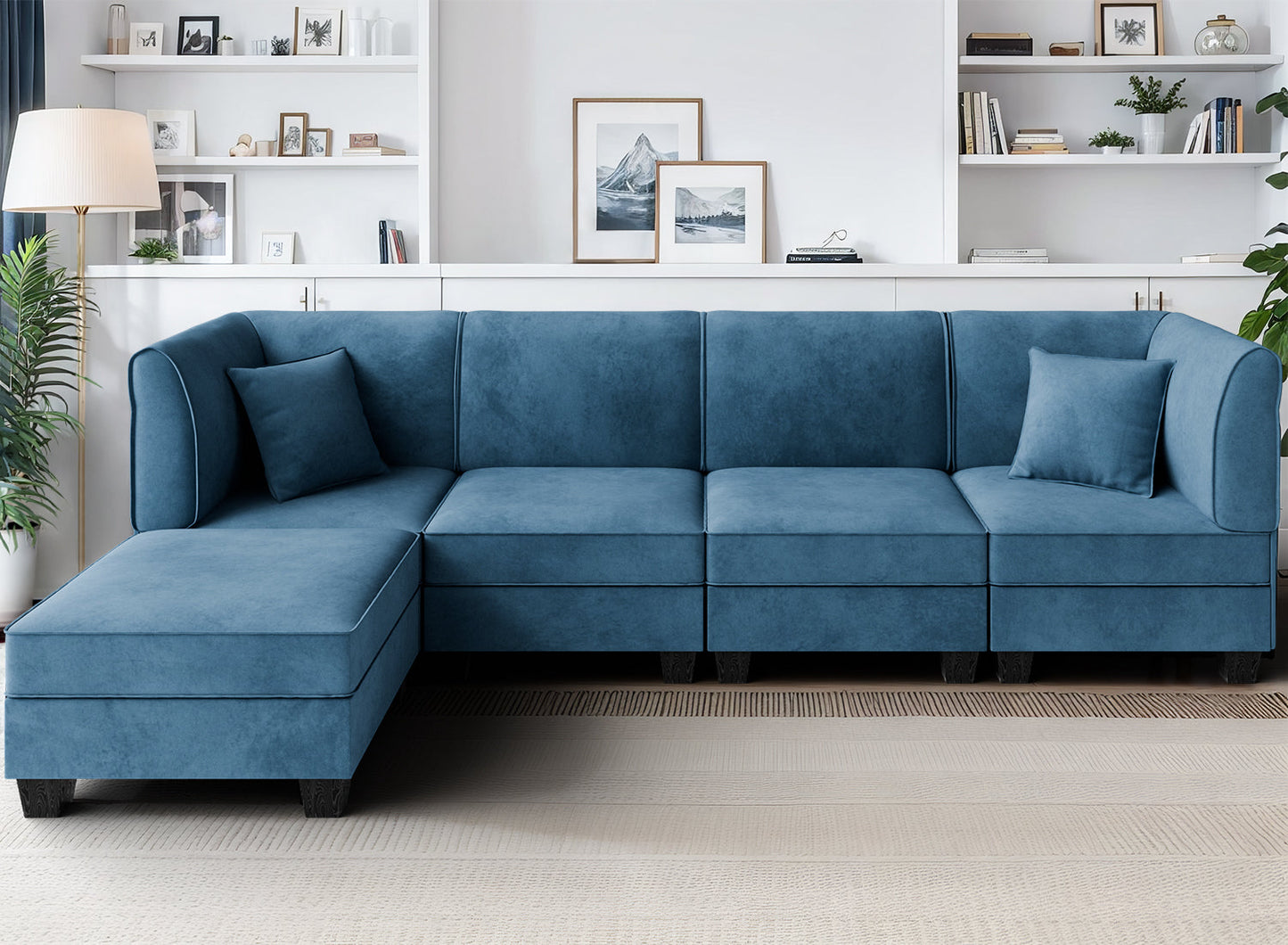 Walsunny Velvet 5 Pieces Modular Sectional Sofa L-Shaped Couch With Reversible Chaise