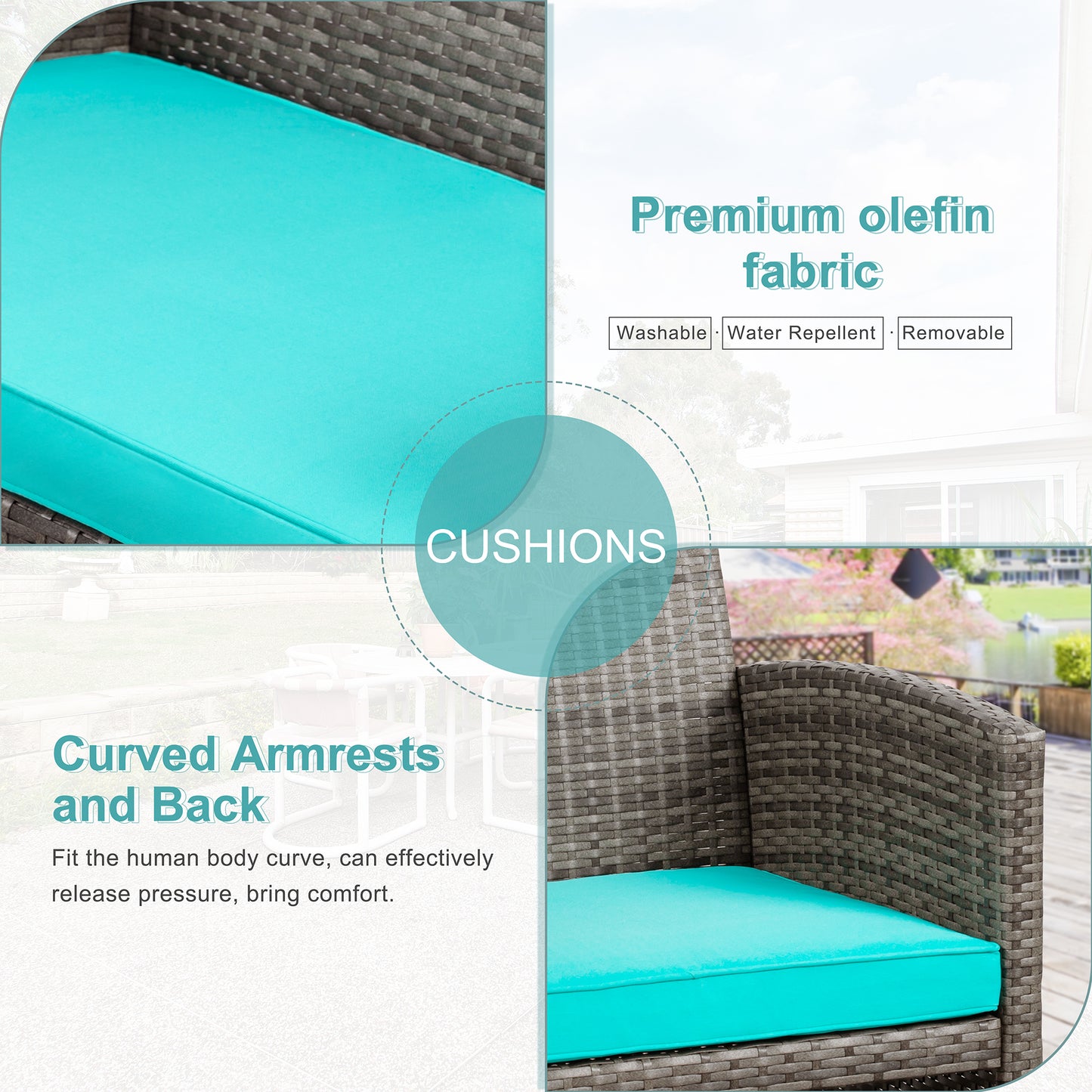 Walsunny 4 Piece Patio Furniture Set, Outdoor Furniture Set Patio Wicker Conversation Set with Cushions and Tempered Glass Tabletop for Lawn Backyard Pool Garden