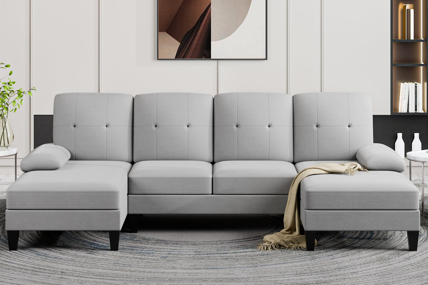 Walsunny 106'' 4-Seat U Shaped Modern Sectional Sofa with Double Chaises
