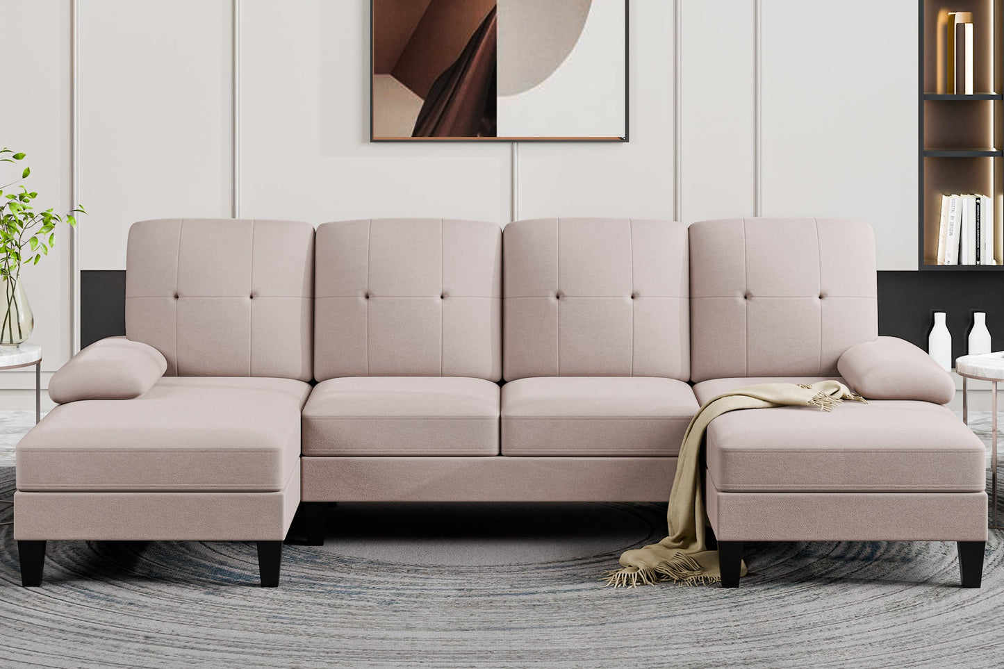 Walsunny 106'' 4-Seat U Shaped Modern Sectional Sofa with Double Chaises