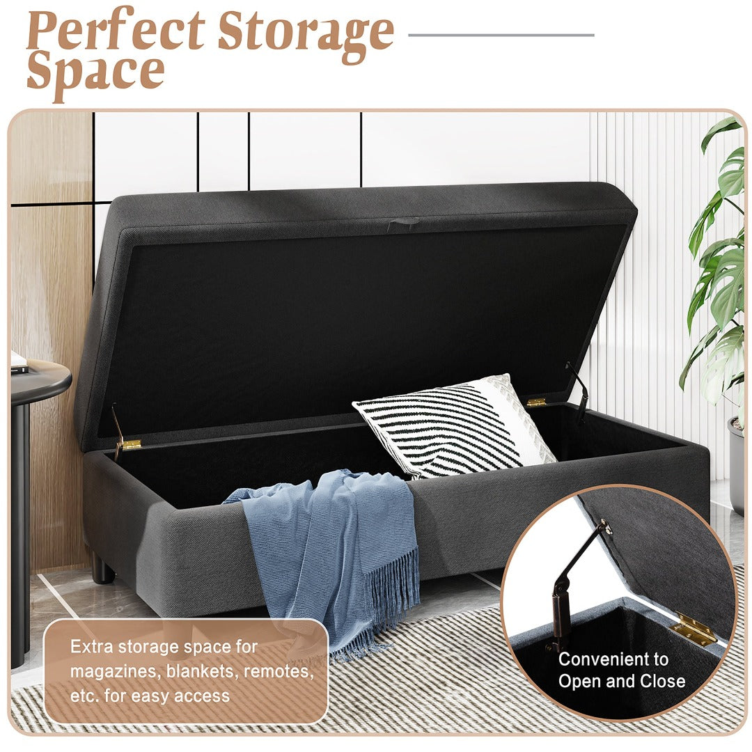 Walsunny Sectional Sofa With Long Storage Ottoman For Small Apartment#color_black