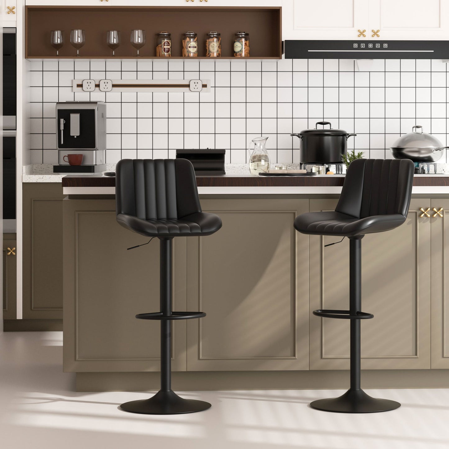 Walsunny Bar Stools Set of 2,Adjustable Leather Counter Height with High Backrest,Bar Chairs for Kitchen Island Dining,Room Bar