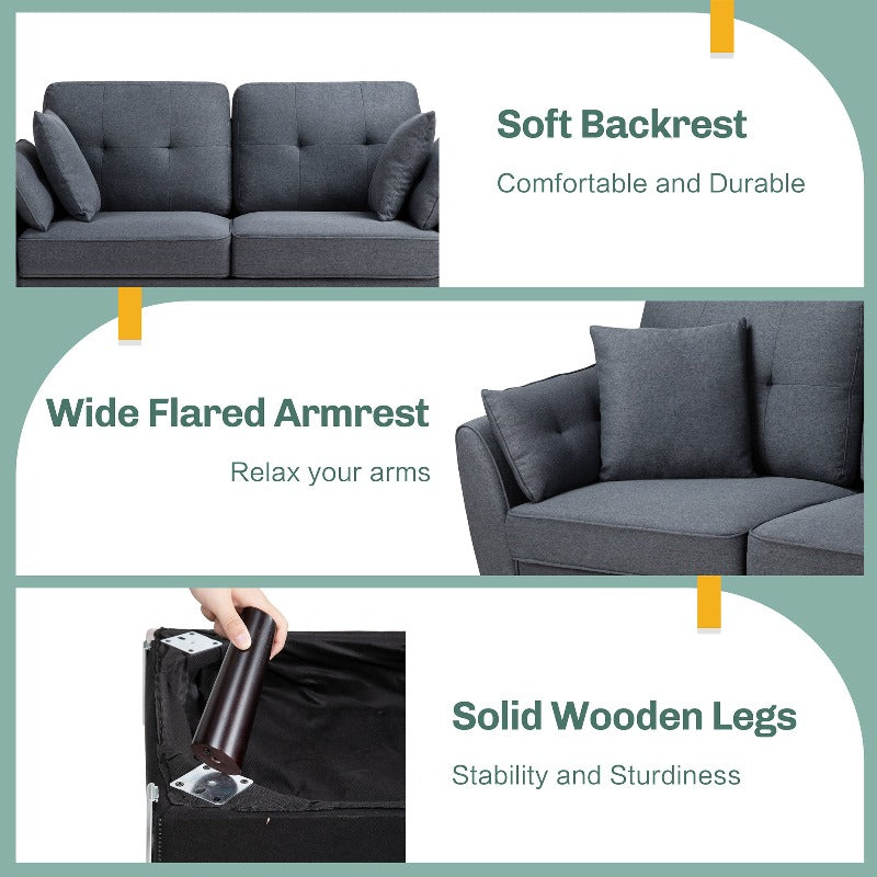 Walsunny 63‘’ Loveseat 2-Seat Sofa Couch With Pillows#color_dark-grey