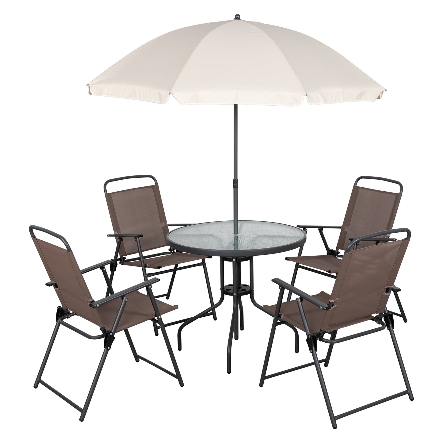 Walsunny Patio Furniture 6 Pieces Texilene Outdoor Folding Dining Set With Umbrella