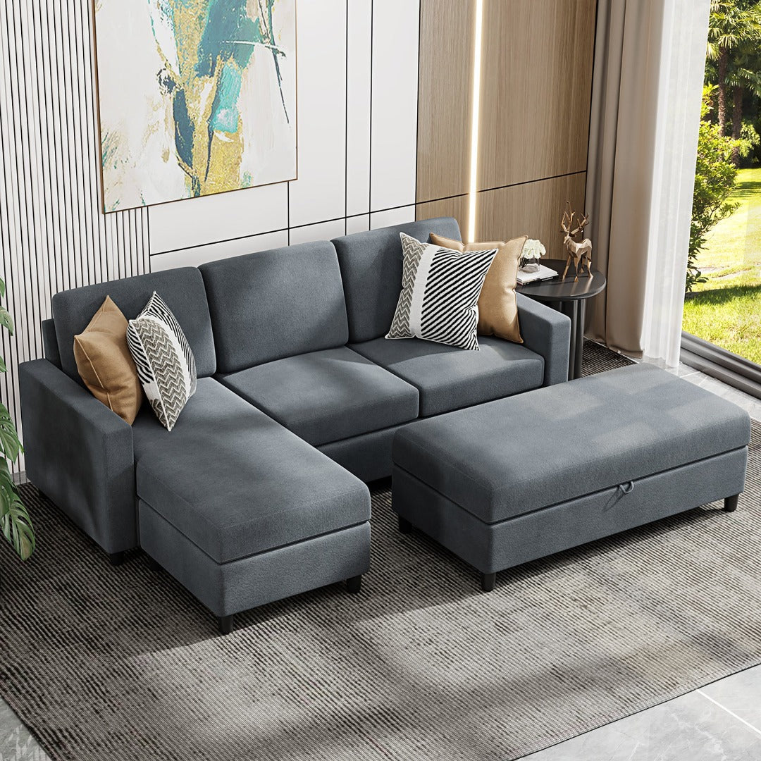Walsunny Sectional Sofa With Long Storage Ottoman For Small Apartment#color_dark-grey