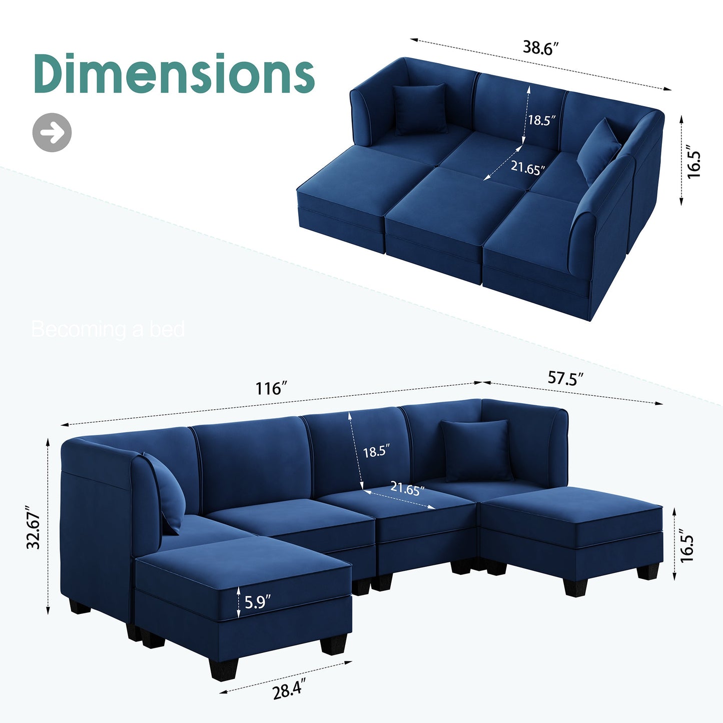 Walsunny U-Shape Convertible Sectional Sofa Couch with 6 Seats