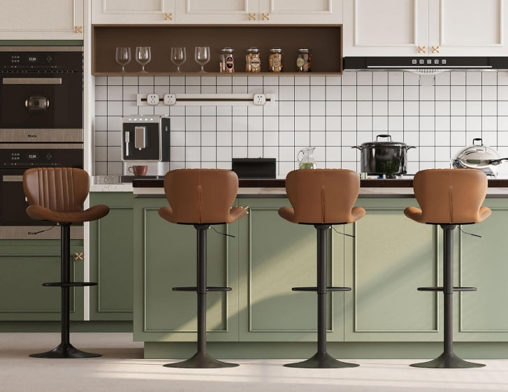 Walsunnny Bar Stools Set of 2, Leather Adjustable Barstools Counter Height Modern Bar Stools, Island Chairs Set of 4 for Kitchen
