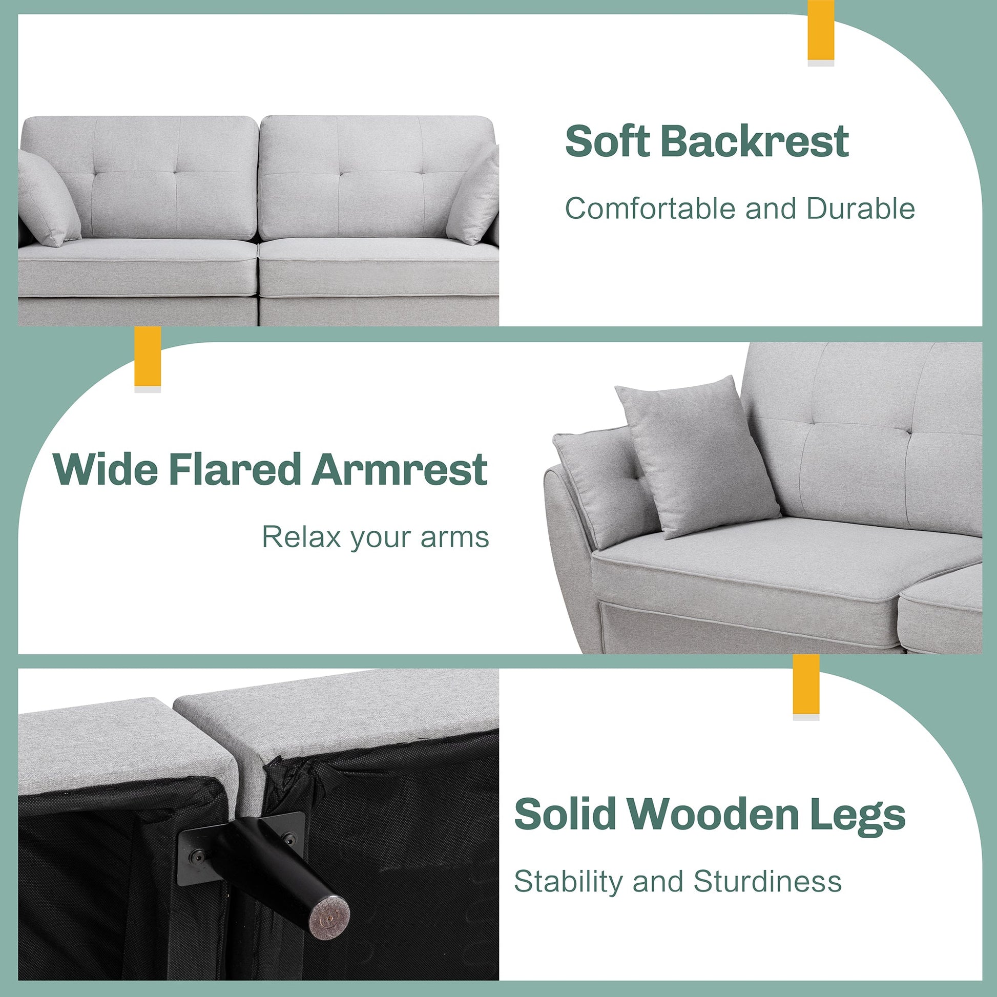 Walsunny 91‘’ 3-Seat Sofa Couch With Pillows#color_light-grey