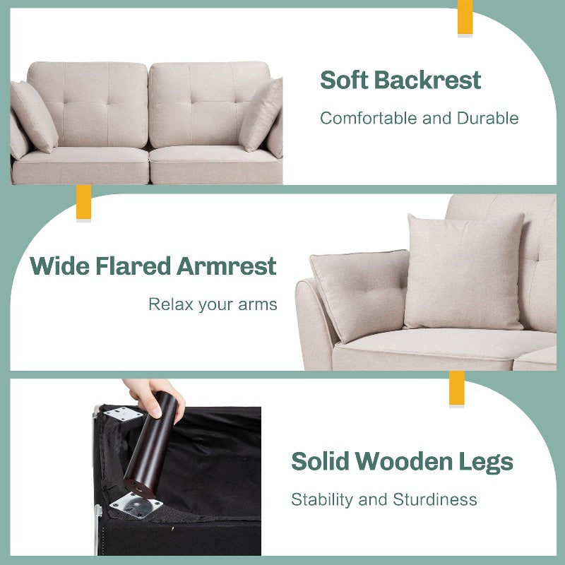 Walsunny 63‘’ Loveseat 2-Seat Sofa Couch With Pillows#color_creamy-white