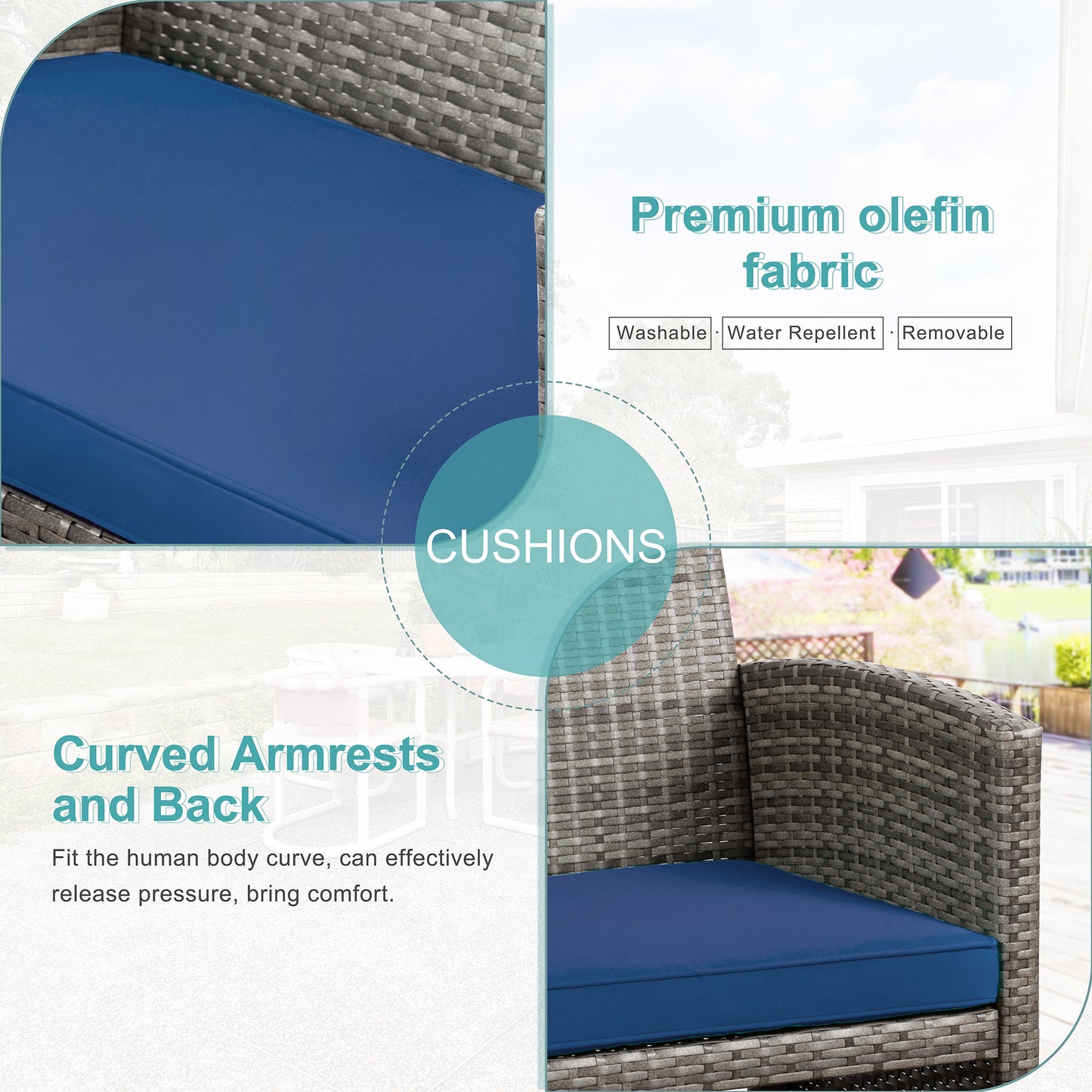 Walsunny 4 Piece Patio Furniture Set, Outdoor Furniture Set Patio Wicker Conversation Set with Cushions and Tempered Glass Tabletop for Lawn Backyard Pool Garden