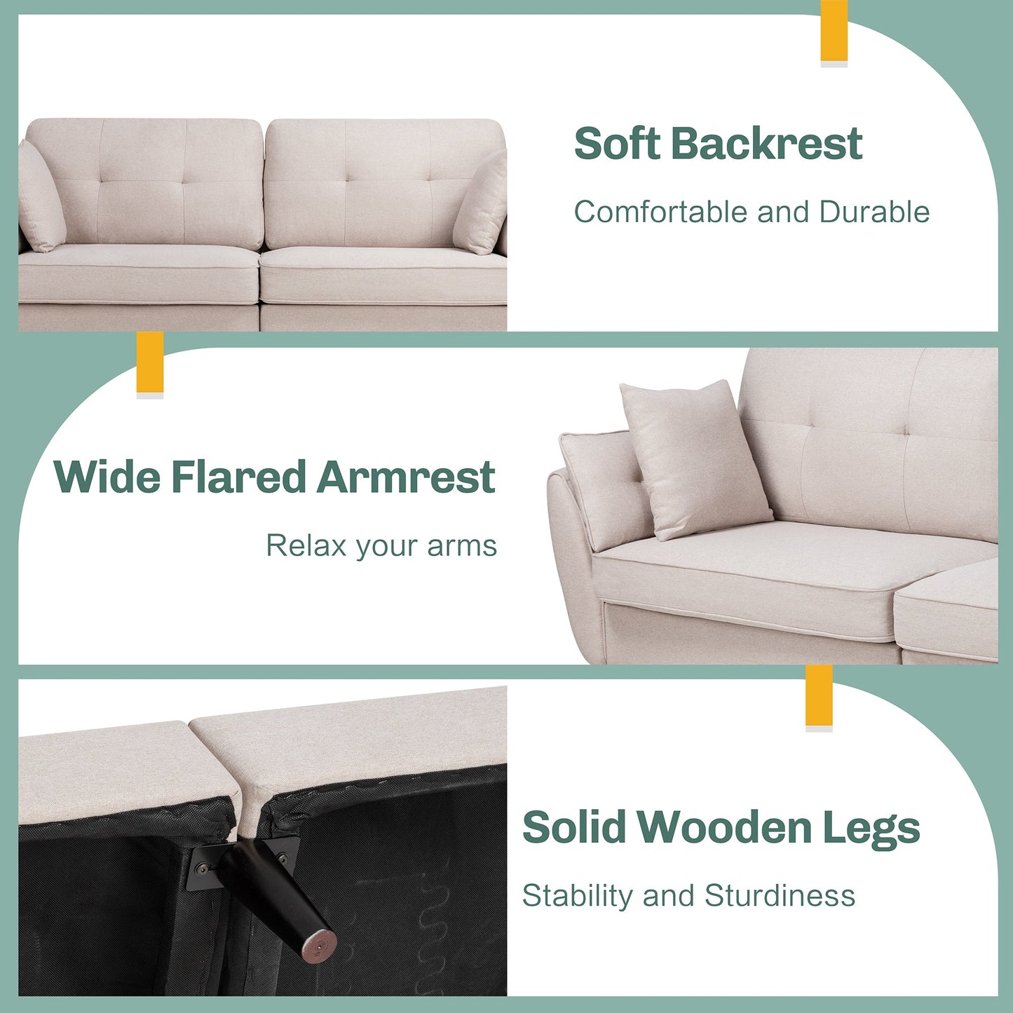 Walsunny 91‘’ 3-Seat Sofa Couch With Pillows#color_creamy-white
