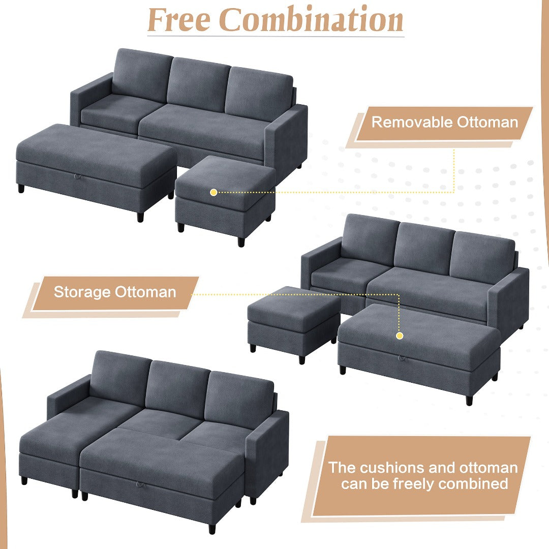 Walsunny Sectional Sofa With Long Storage Ottoman For Small Apartment#color_dark-grey
