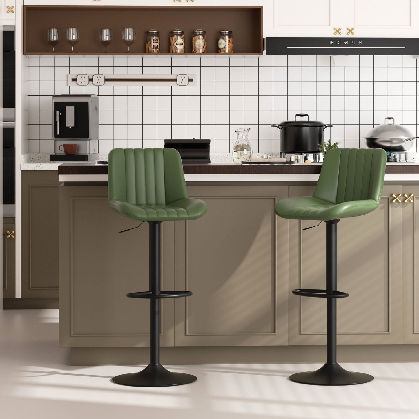 Walsunny Bar Stools Set of 2,Adjustable Leather Counter Height with High Backrest,Bar Chairs for Kitchen Island Dining,Room Bar