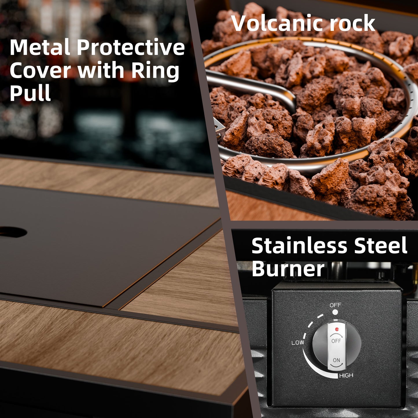 Walsunny 28" Propane Gas Fire Pit Table 50,000 BTU Square Outdoor Wicker