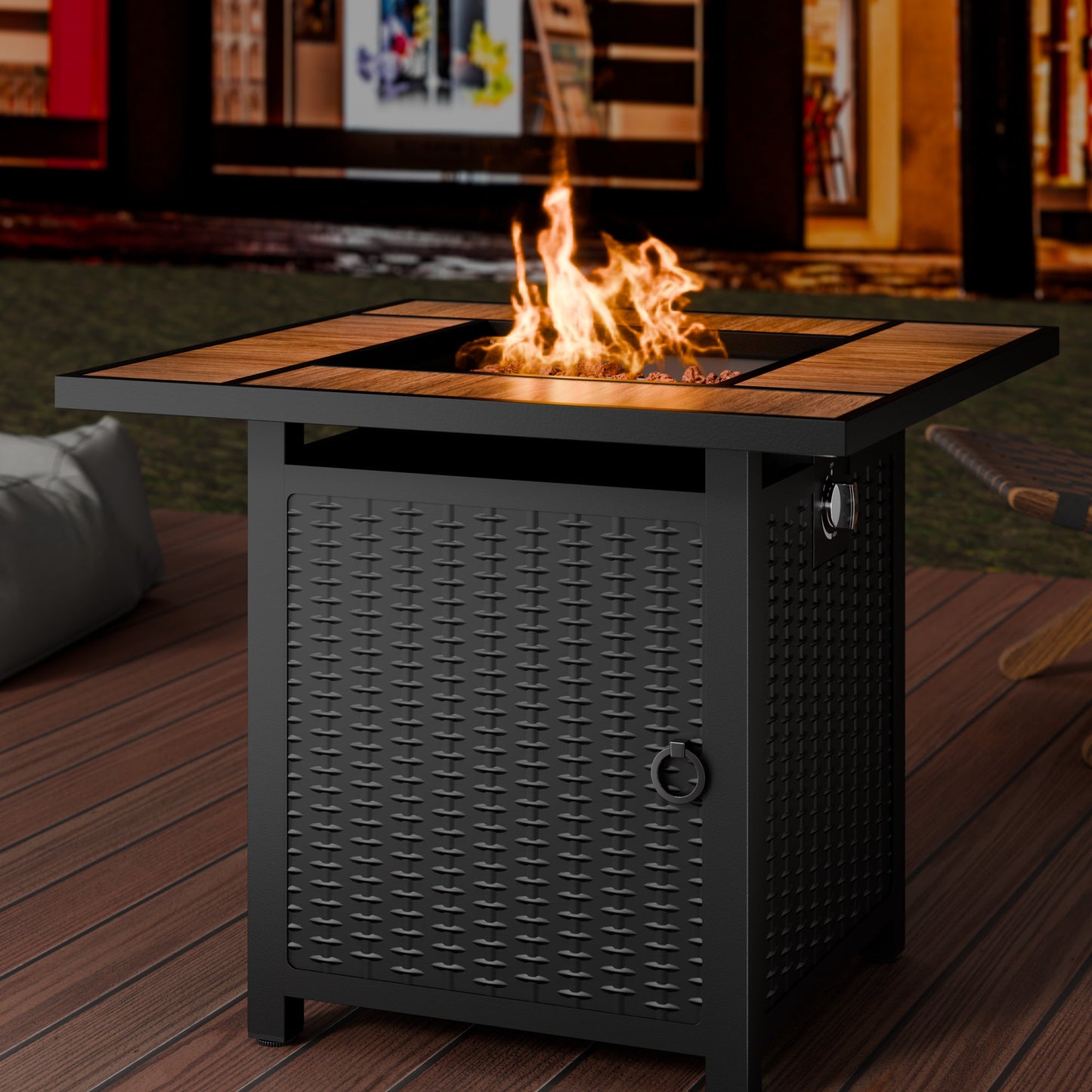 Walsunny 28" Propane Gas Fire Pit Table 50,000 BTU Square Outdoor Wicker