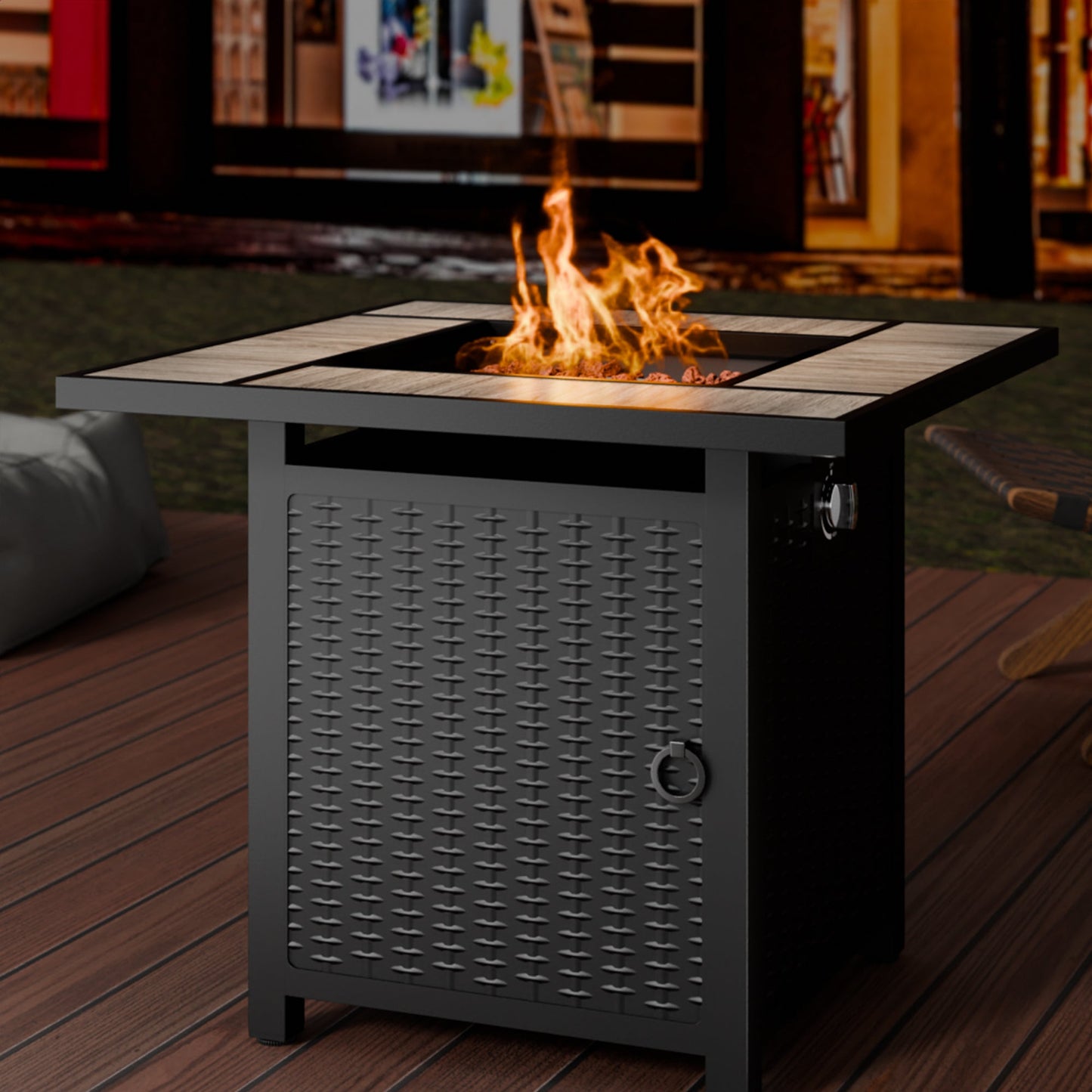 Walsunny 28" Propane Gas Fire Pit Table 50,000 BTU Square Outdoor Wicker