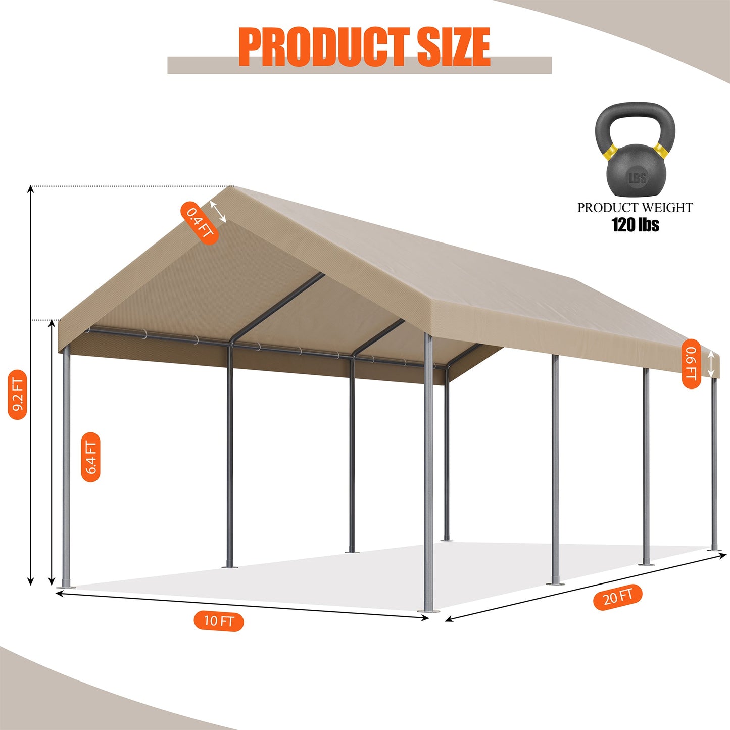 Walsunny Carport 10 x 20 ft Heavy Duty Carport Car Canopy with Powder-Coated Steel Frame, Shelter Party Tent with 180g PE Tarp for Wedding, Garden