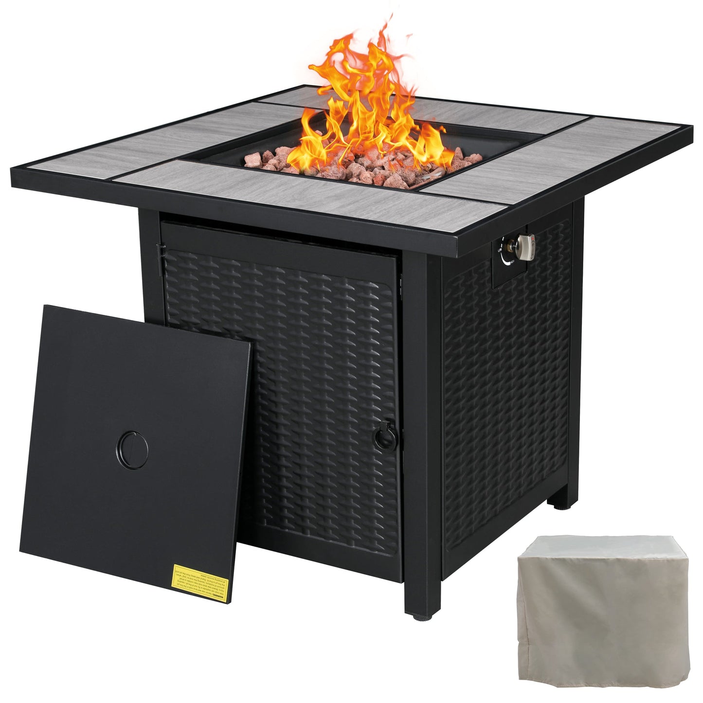 Walsunny 28" Propane Gas Fire Pit Table 50,000 BTU Square Outdoor Wicker