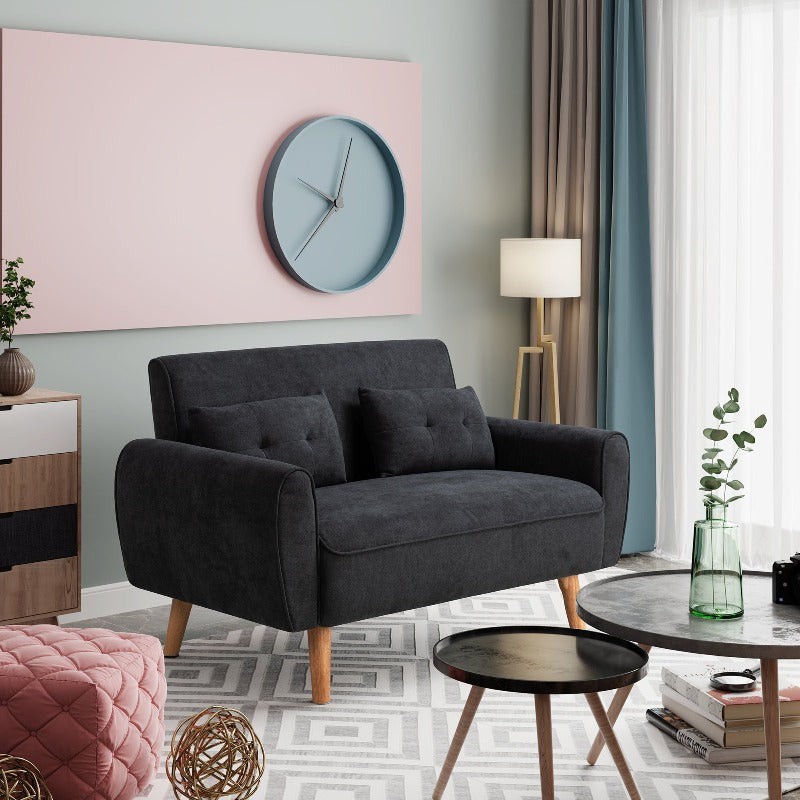Walsunny 2-seat 47'' Small Modern Love Seat Sofa#color_black
