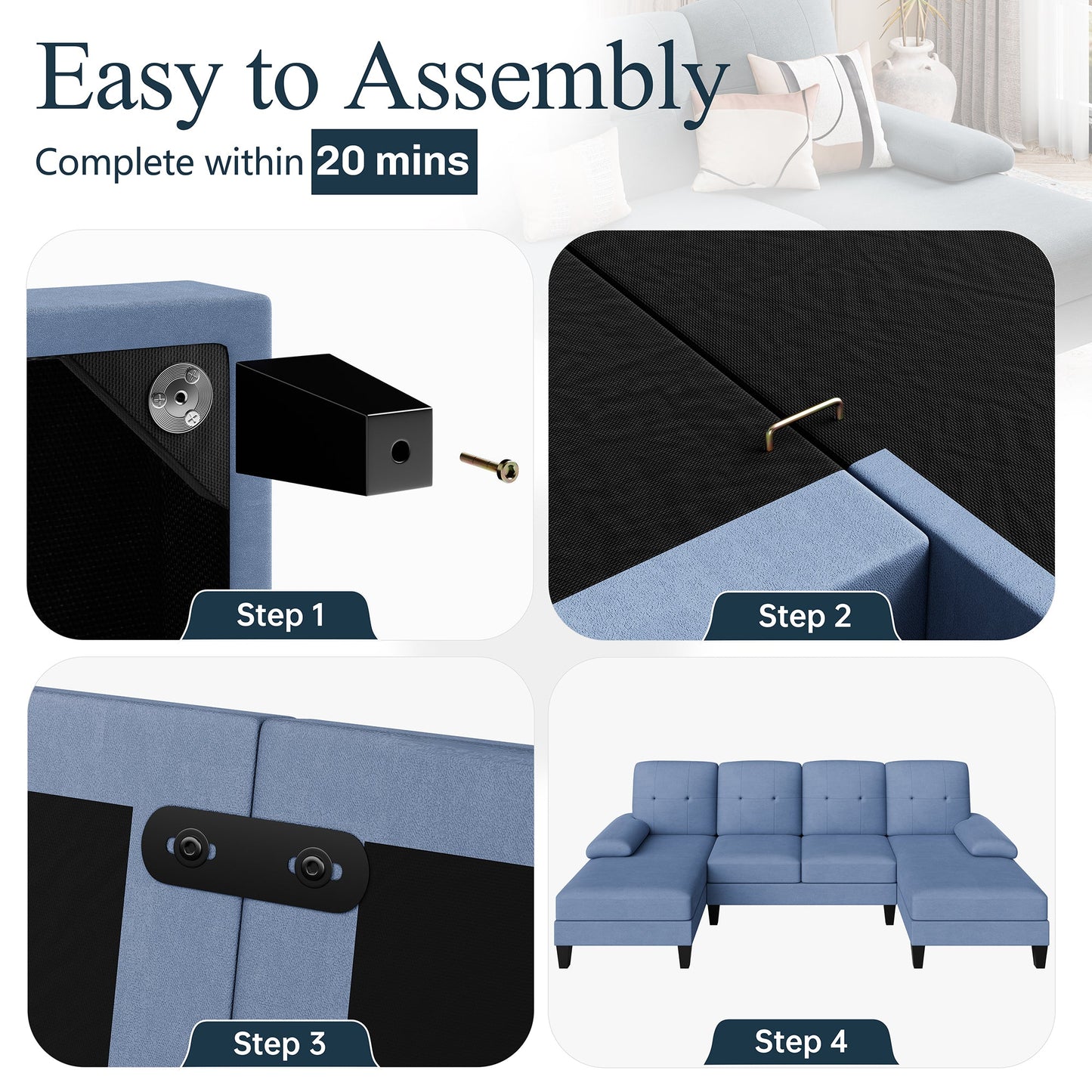 Walsunny 106'' 4-Seat U Shaped Modern Sectional Sofa with Double Chaises