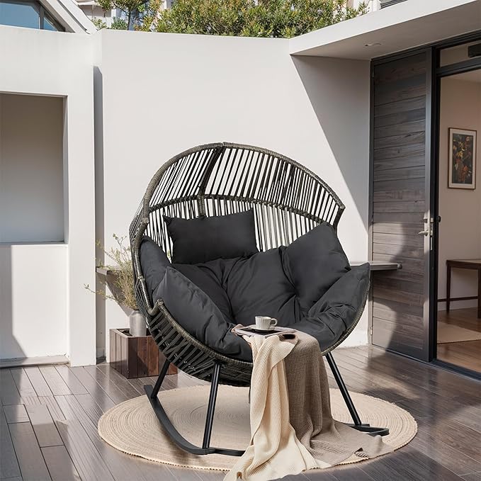 Walsunny Egg Chair Outdoor Patio Chair,Oversized Lounger Chair with Cushion Egg Basket Chair for Indoor Outside Balcony Backyard