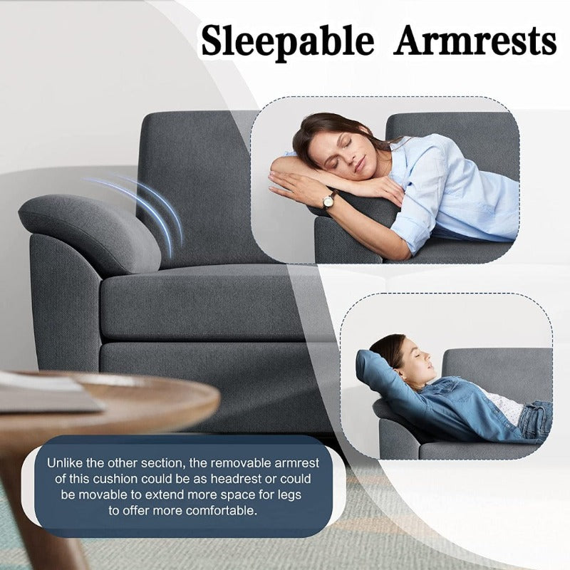 Walsunny 3 Seat L-Shaped Sectional Sofa With Movable Ottoman#color_dark-grey