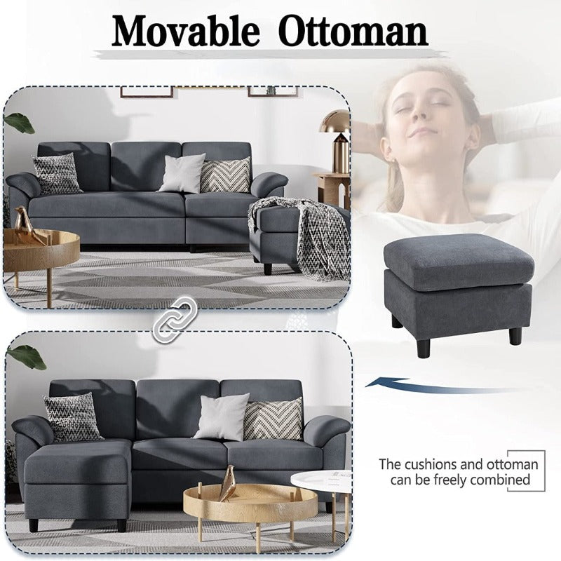 Walsunny 3 Seat L-Shaped Sectional Sofa With Movable Ottoman#color_dark-grey