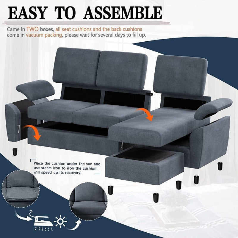 Walsunny 3 Seat L-Shaped Sectional Sofa With Movable Ottoman#color_dark-grey