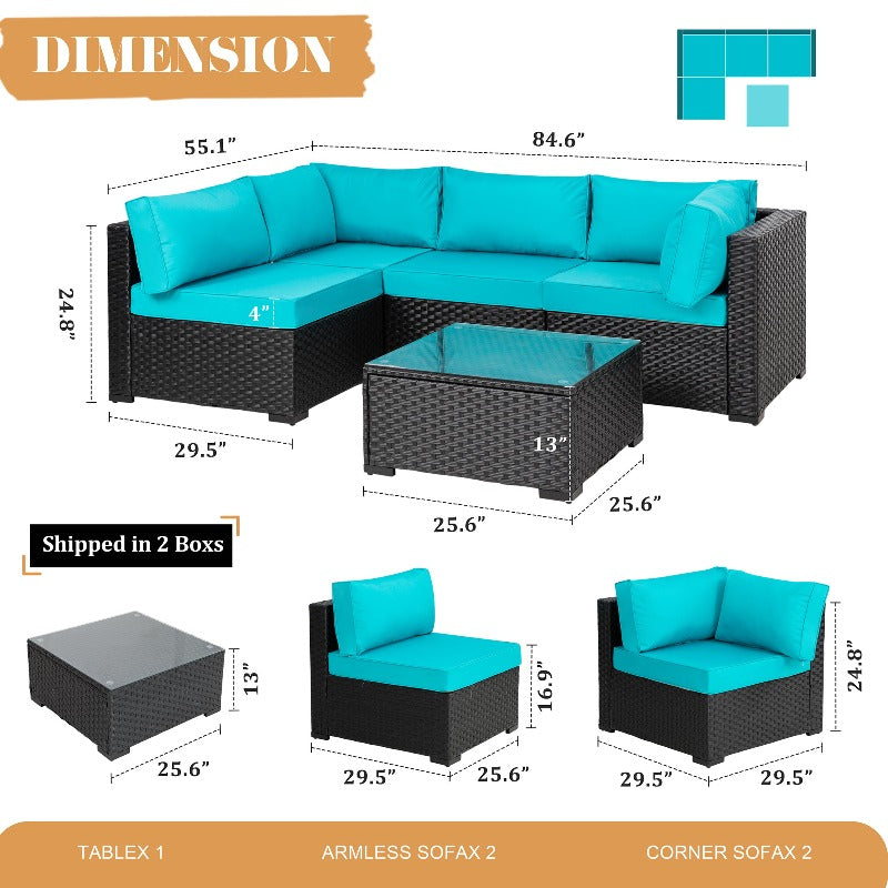 Walsunny 5 Pieces Outdoor Sectional Sofa, Patio furniture Set#color_blue