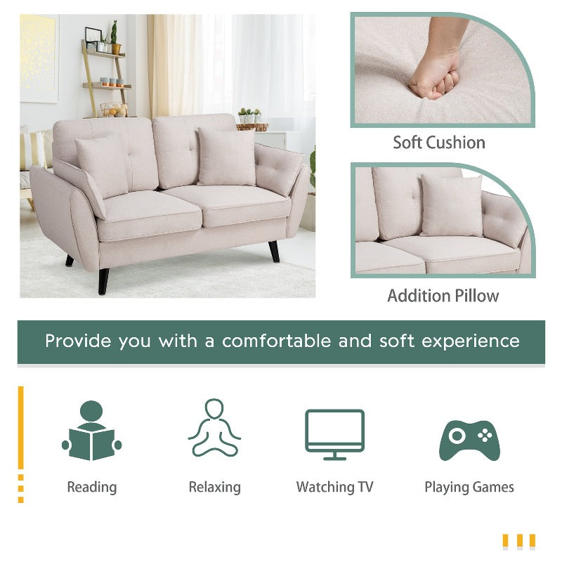 Walsunny 63‘’ Loveseat 2-Seat Sofa Couch With Pillows#color_creamy-white