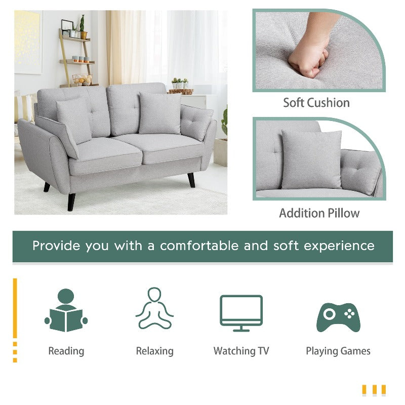 Walsunny 63‘’ Loveseat 2-Seat Sofa Couch With Pillows#color_light-grey