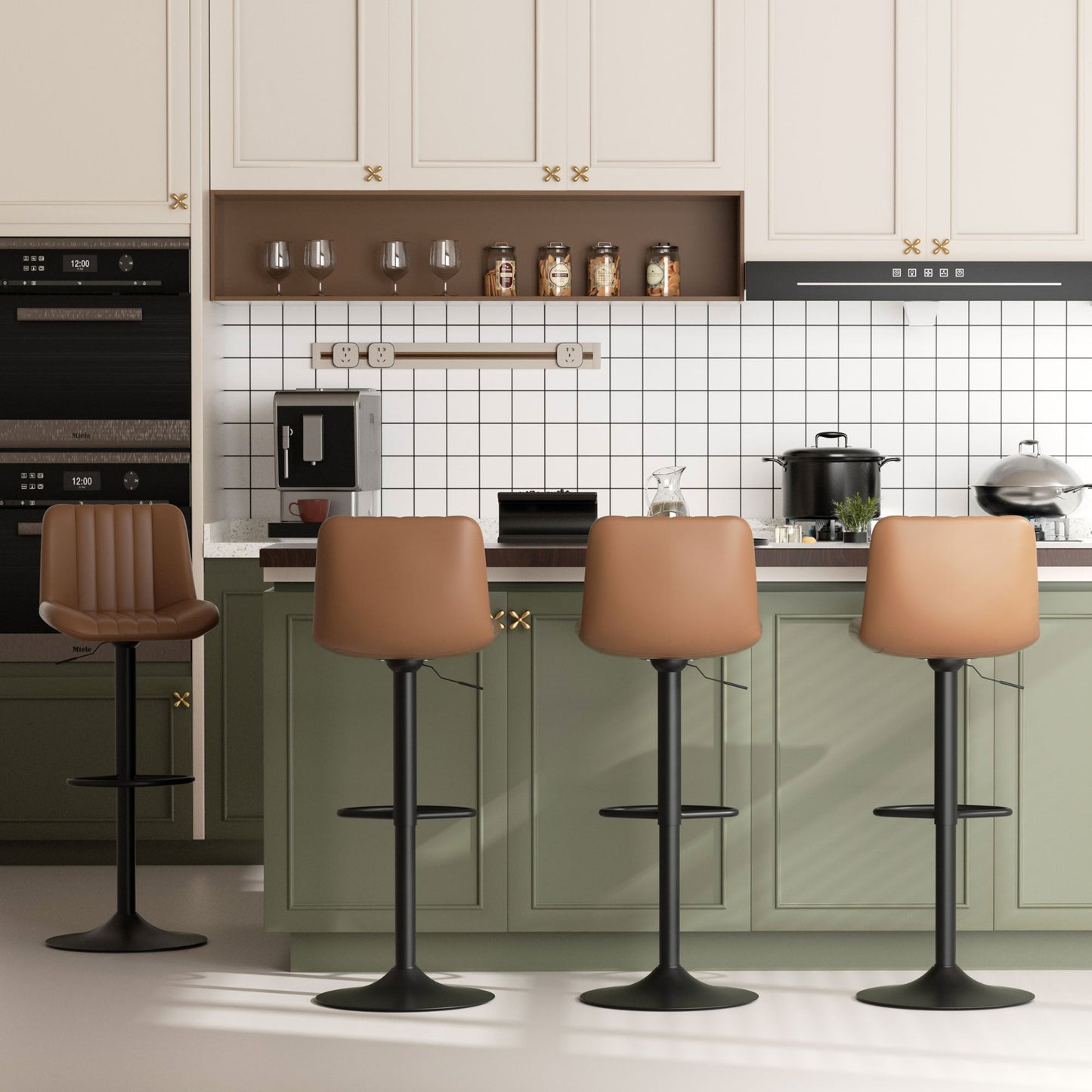 Walsunny Bar Stools Set of 2,Adjustable Leather Counter Height with High Backrest,Bar Chairs for Kitchen Island Dining,Room Bar